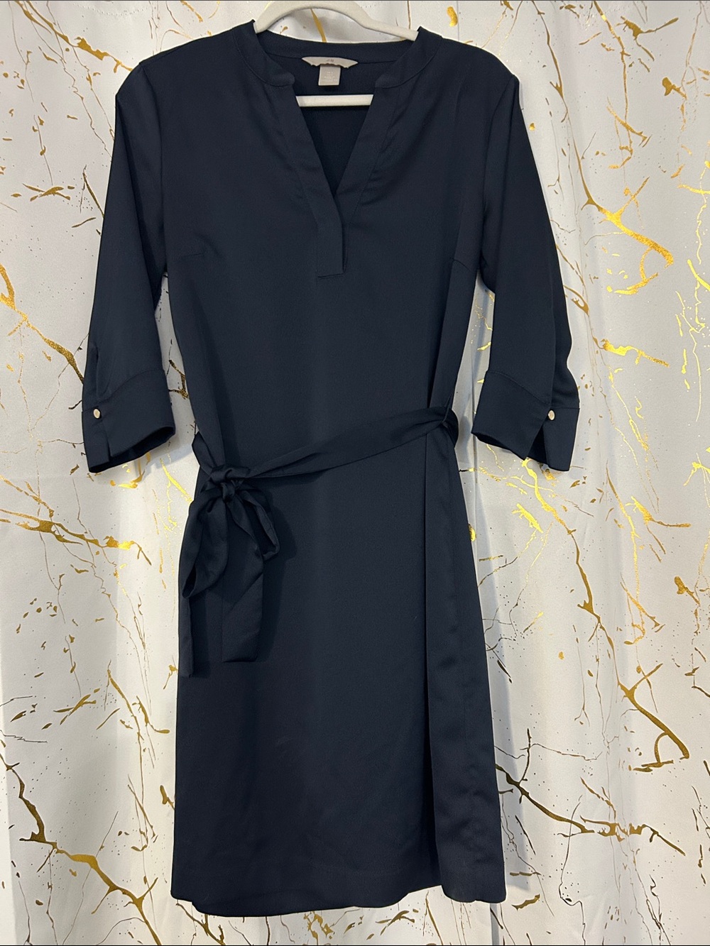 H&M Women’s Navy Tie-Waist Shift Dress Sz S